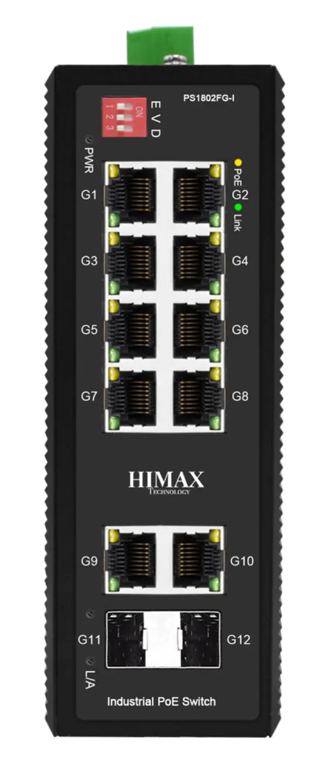 HIMAX industrial PoE switch PS1802FG-I, 8x GE PoE/2x GE/2x GF SFP θύρες, έως 1000Mbps