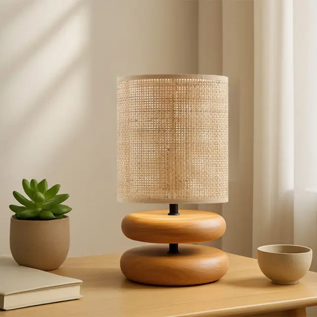 Φωτιστικό επιτραπέζιο Lucia Megapap E14 ξυλινο - pe rattan χρώμα φυσικό Ø15x35εκ. 3