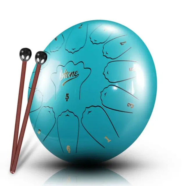 V-TONE VBJ 12-13 C steel tongue drum tank drum hank drum cyan 12 inch 13 tone drumsticks case with strap 4 finger caps stick rest stickers melody list cloth kit