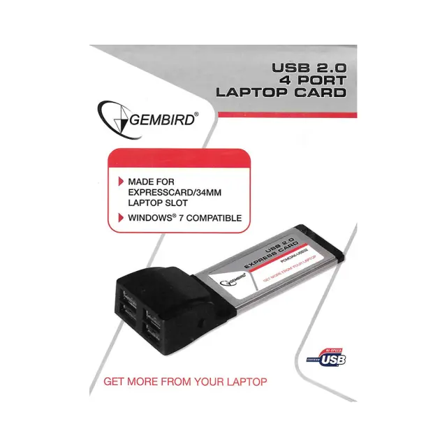 Κάρτα Επέκτασης Λάπτοπ Gembird USB 2.0 4-Port Laptop Card 34mm 2