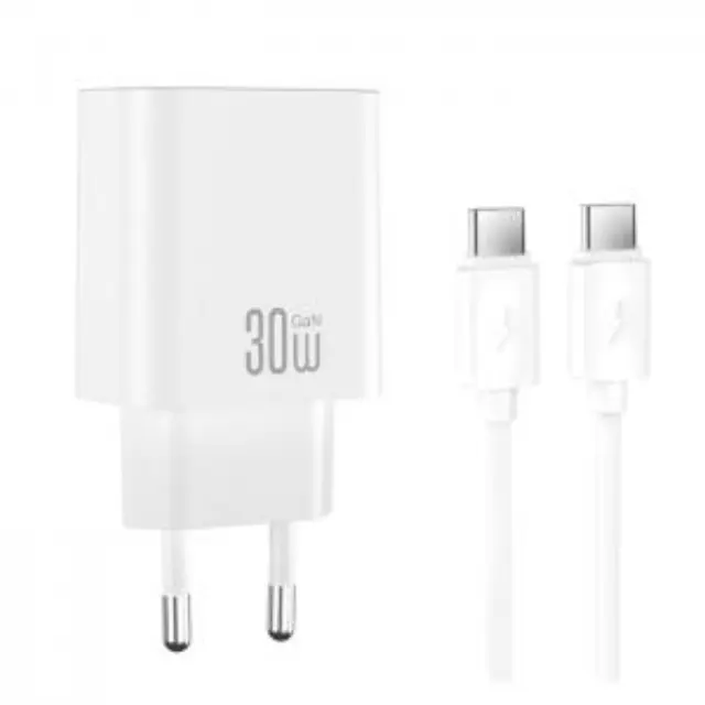 Universal φορτιστής USB-C, PD30W κι αποσπώμενο καλώδιο USB type-C σε USB type-C σε λευκό χρώμα 3