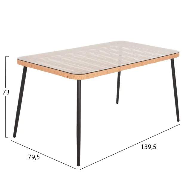 ΤΡΑΠΕΖΙ ΟΡΘΟΓΩΝΙΟ FB95537.11 ΜΕΤΑΛ.ΜΑΥΡΟ-P.E. RATTAN ΦΥΣΙΚΟ 139,5x79,5x73Υεκ. 2