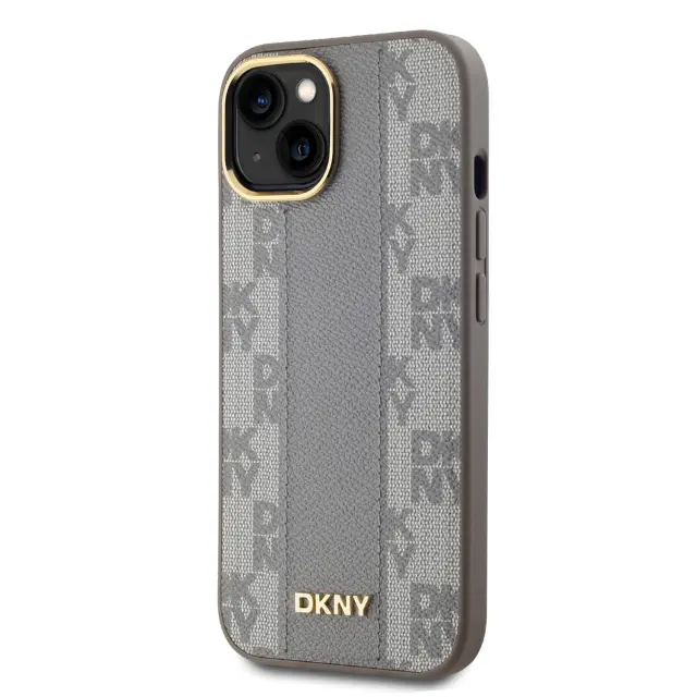 DKNY PU Leather Checkered Pattern Magsafe Case for iPhone 15 Beige 3