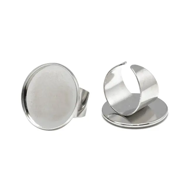 Δαχτυλίδι Ρυθμιζόμενο 18mm Platinum Color με Στρογγυλό Καστόνι 20mm - 5τεμ