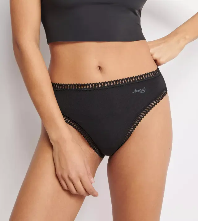 Sloggi Βαμβακερά Σλιπ Go Crush H High Leg C3P Συνδυασμός Μαύρο-Μπλε