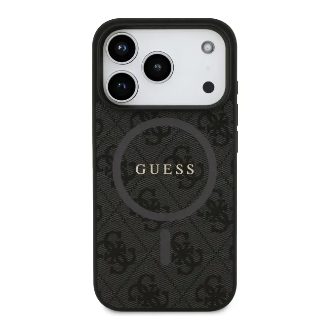 Guess PU Leather 4G Colored Ring MagSafe Case for iPhone 17 Pro Black 3