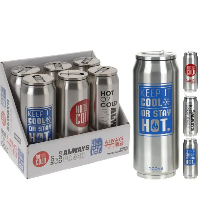 Θερμός Με Διπλό Τοίχωμα 500ml Μέταλλο Φ7.2x19cm Σε 3 Σχέδια
