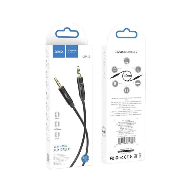 Καλώδιο σύνδεσης Ήχου Hoco UPA19 Braided 3.5mm Αρσενικό σε 3.5mm Αρσενικό Μαύρο 1m 2