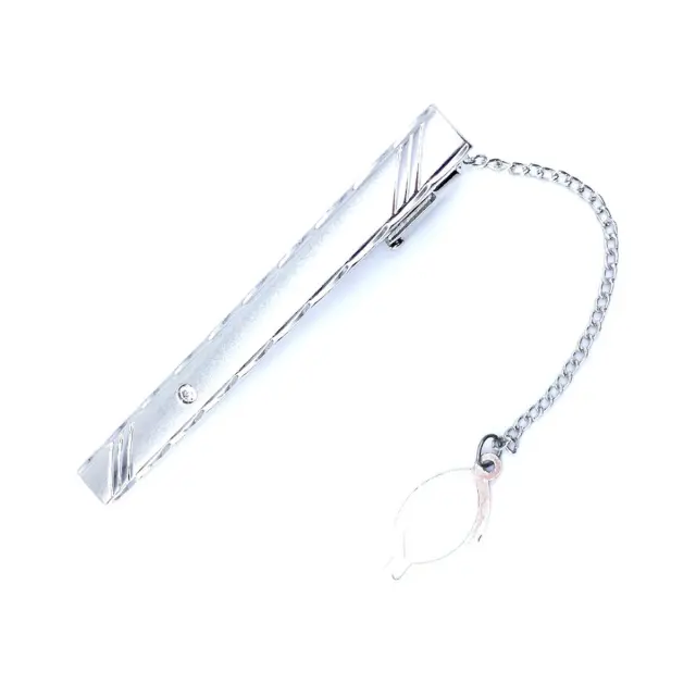 Ασημί Κλιπ Γραβάτας 6 cm με Αλυσίδα – LGTC-M88