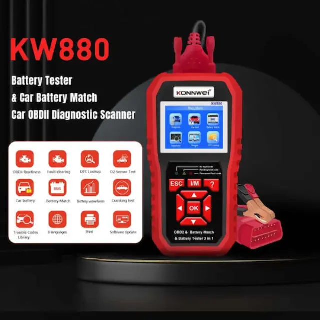 Konnwei KW880 Ψηφιακό Battery Tester με Κροκοδειλάκια 2