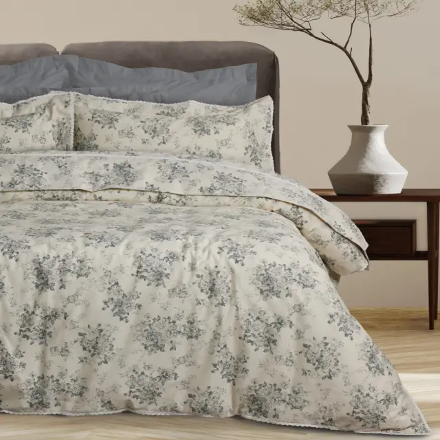 Σετ Παπλωματοθήκη 220x240 Υπέρδιπλη Prestige Das Home 1712 Ivory-Grey 100% Βαμβακoσατέν
