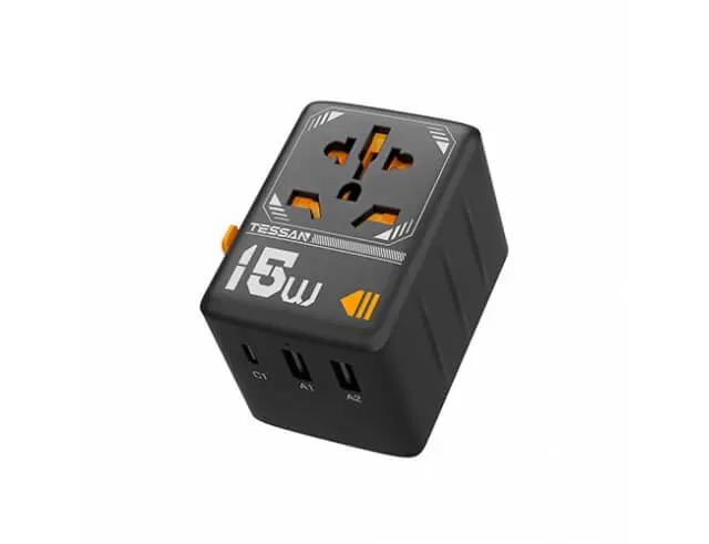 Αντάπτορας Ταξιδίου/Φορτιστής TESSAN (TS-WTA01) - 15W - 1x USB-C + 2x USB-A - ΜαύροTS-WTA01
