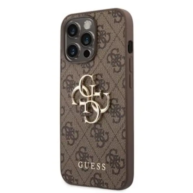 Guess PU 4G Metal Logo Case for iPhone 14 Pro Brown