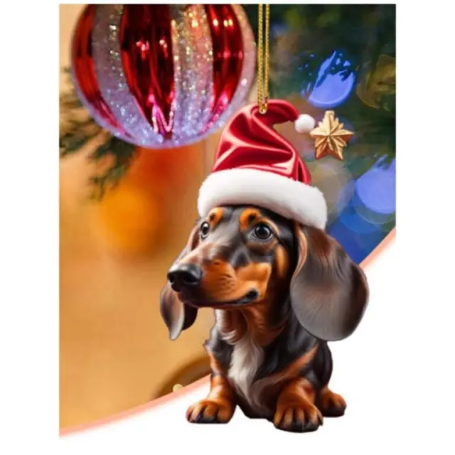 Χριστουγεννιάτικο Στολίδι Σκύλος Dachshund Με Σκούφο Άη Βασίλη & Αστέρι 7.8x4.5cm 2