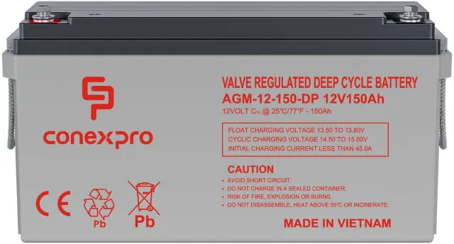 Conexpro batery AGM 12V, 150Ah, lifetime 10 years, M8, Deep cycle