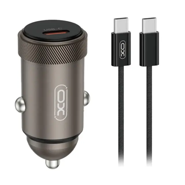 Universal φορτιστής αυτοκινήτου USB-C και με αποσπώμενο καλώδιο, σε γκρι χρώμα