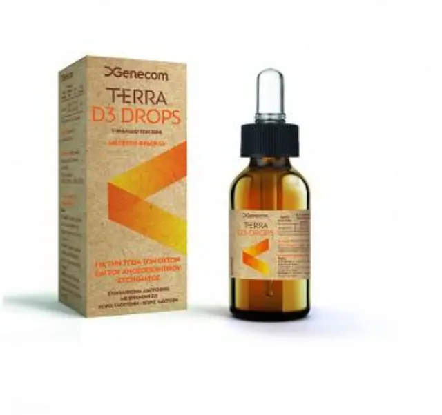 Genecom Terra D3 Drops Συμπλήρωμα Διατροφής σε Σταγόνες με Βιταμίνη D3 με Γεύση Φράουλα, 30ml