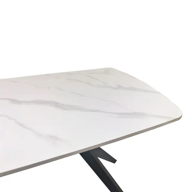 Τραπέζι Ezali pakoworld sintered stone λευκή ματ όψη μαρμάρου με μαύρο μεταλλικό πόδι 140x80x75εκ 3