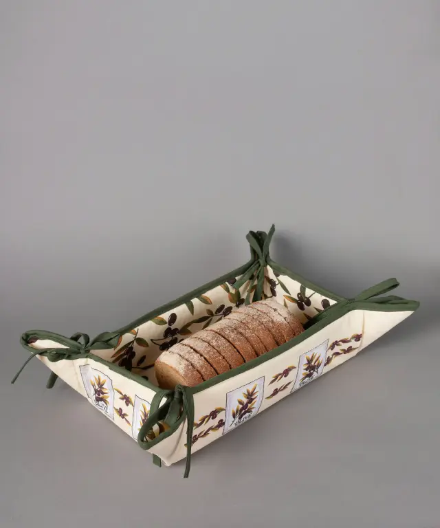 Βαμβακερή ψωμιέρα με στάμπα (33cm x 48cm) ελιά εκρού - -
