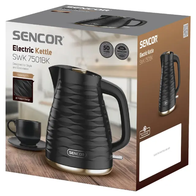Βραστήρας με 3D Pattern Design 1,7lt 2200W Sencor SWK 7501BK Μαύρο 2
