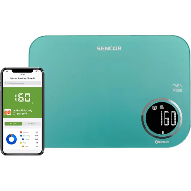 Ζυγαριά Κουζίνας 5kg Sencor SKS 7071GR LCD Οθόνη με Bluetooth και Εφαρμογή Κινητού Τιρκουάζ