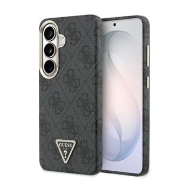 Guess PU Leather 4G Strass Triangle Logo Gold Frame Magnetic Case for Samsung Galaxy S26 Black