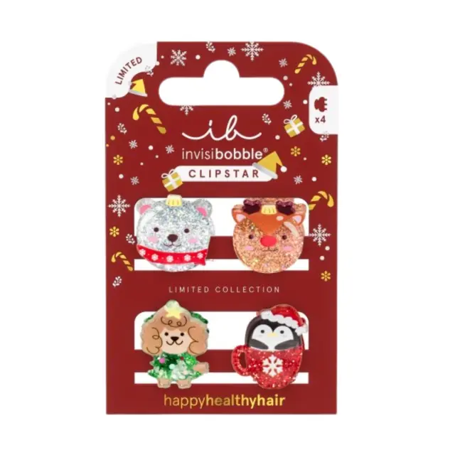 Invisibobble Kids Clipstar Holidaymania Sparkle In a Cup Παιδικά Κλάμερ Μαλλιών 4τμχ