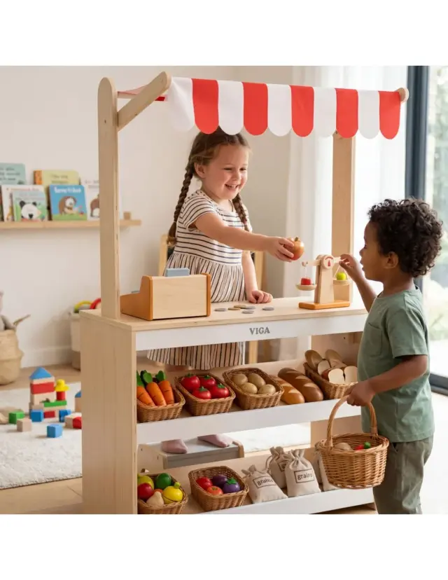 Viga Ξύλινο Μαγαζάκι Μανάβικο με Τέντα Montessori Educational 3