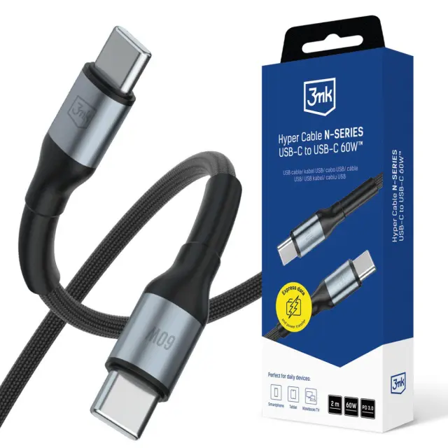 3mk® - Hyper N-Series USB-C σε USB-C 60W 2m/ Black.