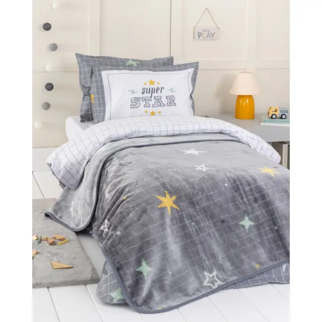 Nima Kids Κουβέρτα Βελουτέ Μονή 160x220 - Starlight Γκρι