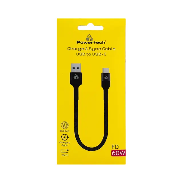 Powertech PTR-0166 PD 60W Charge & Sync Cable USB To USB-C 0.25m Μαύρο 2