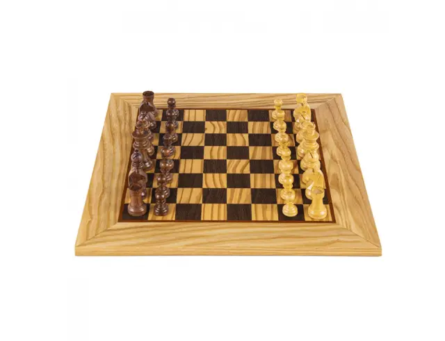 Σετ Χειροποίητο Σκάκι Wooden Chess Manopoulos από Ξύλο, με πιόνια Staunton, θήκη αποθήκευσης και διαστάσεις 50x50cm - Olive BurlSW43B50H