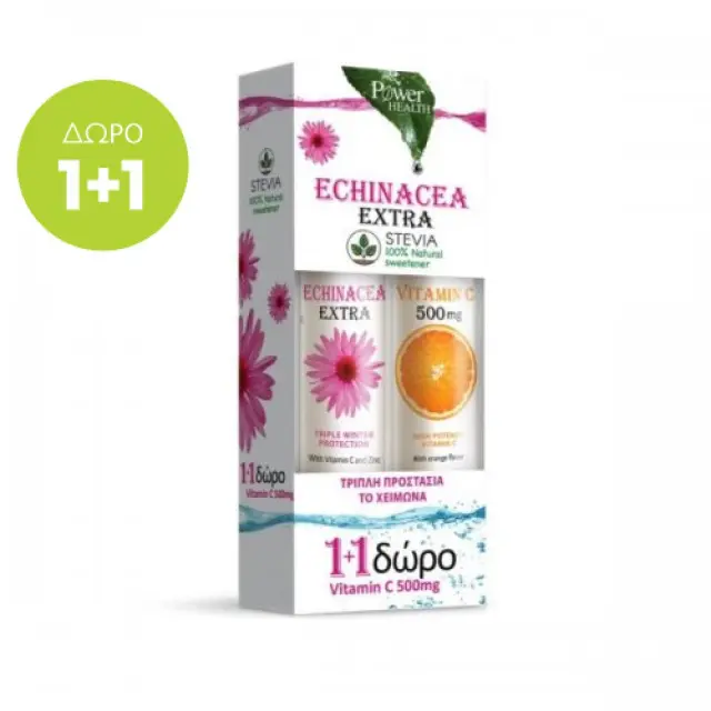 Power Health Promo Echinacea Extra 24 Αναβράζοντα Δισκία Με Στέβια & Δώρο Vitamin C 500mg 20tabs (Ανοσοποιητικό - Κρυολόγημα) 2