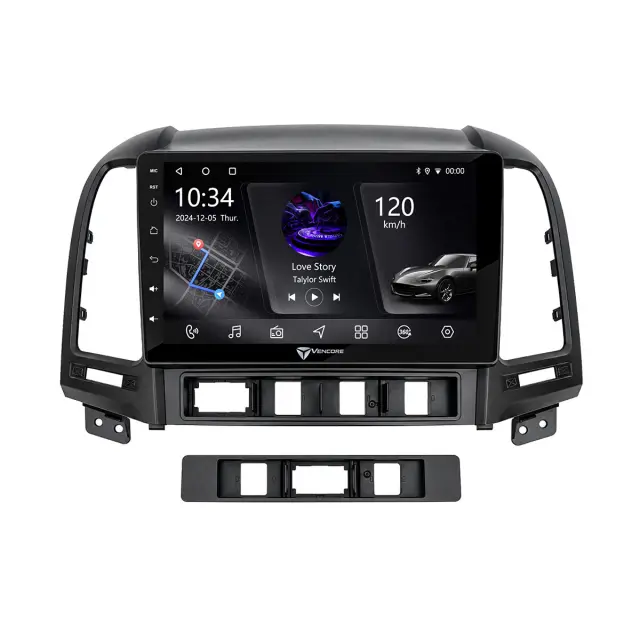 VenCore Οθόνη Multimedia Android 15 9" PX5S Octa-Core 2GB/32GB IPS με Πρόσοψη, CarPlay, Android Auto και Υποστήριξη Κάμερας 360° για Hyundai Santa Fe 2006-2013 – Μαύρη (3236-10005-0624B) 2