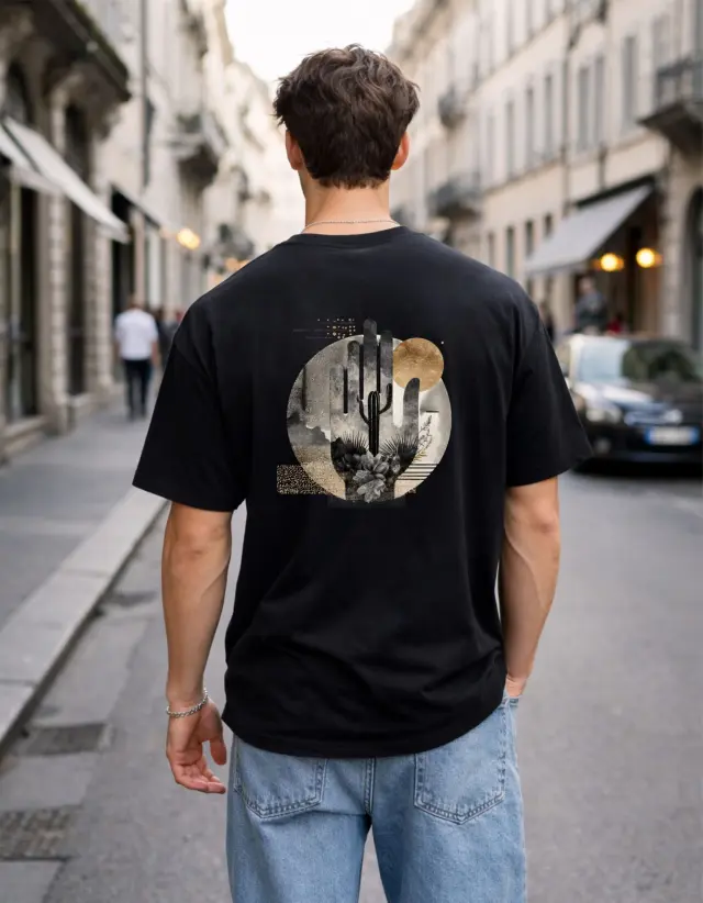 T-shirt Noshame® Oversized Μαύρο με τύπωμα Cactus - 142664 - XXL