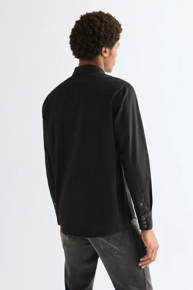Wrangler Ανδρικό Τζιν Πουκάμισο 112378427 – Rinse Black - XXL 2