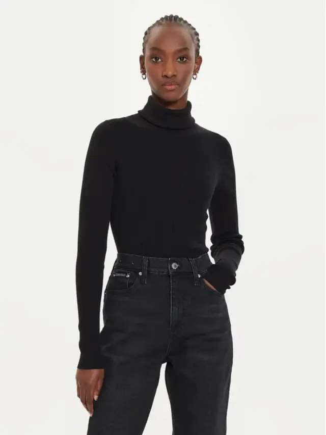 Calvin Klein Jeans - Γυναικείο Ζιβάγκο Label Roll Neck Regular Fit J20J224225-BEH Μαύρο