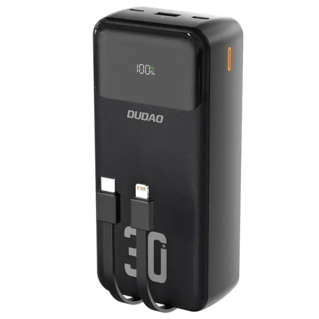 Φορτιστής Ανάγκης Dudao K15Max 22.5W 30000mAh PD QC με 2 Ενσωματωμένα Καλώδια Μαύρο N71367