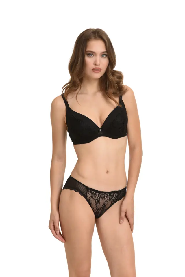 Miss Rosy Σουτιέν Με Ενίσχυση Δαντέλα/Ριγέ Μαύρο D cup - 80D