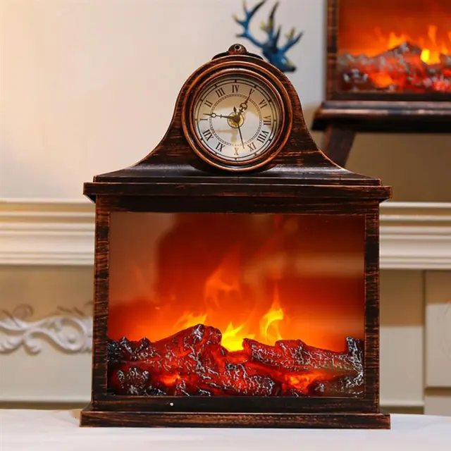 Διακοσμητικό φωτιστικό τζάκι led με ρολόι- Led fireplace lantern 30x13x39cm