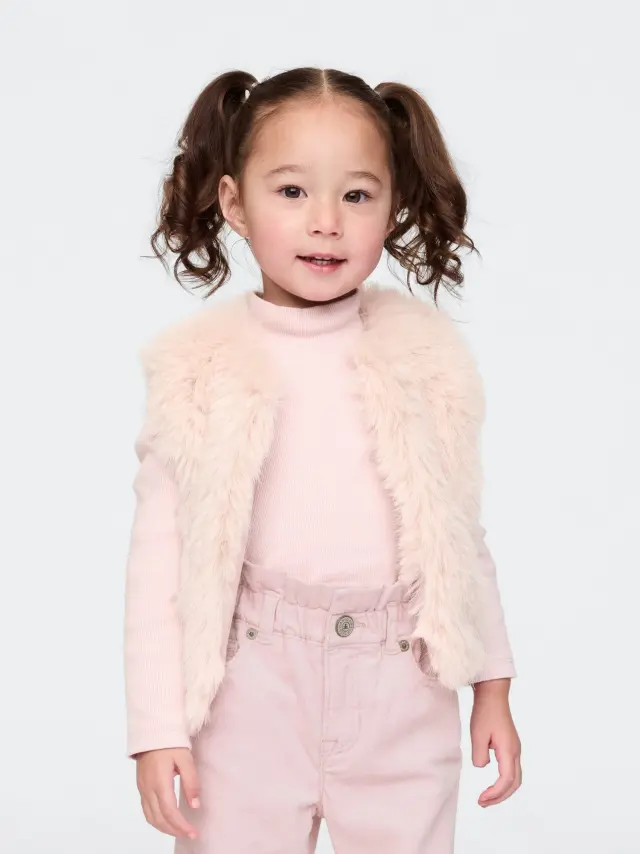 Ροζ babyGap Recycled Faux Fur Γιλέκο dull rose pink