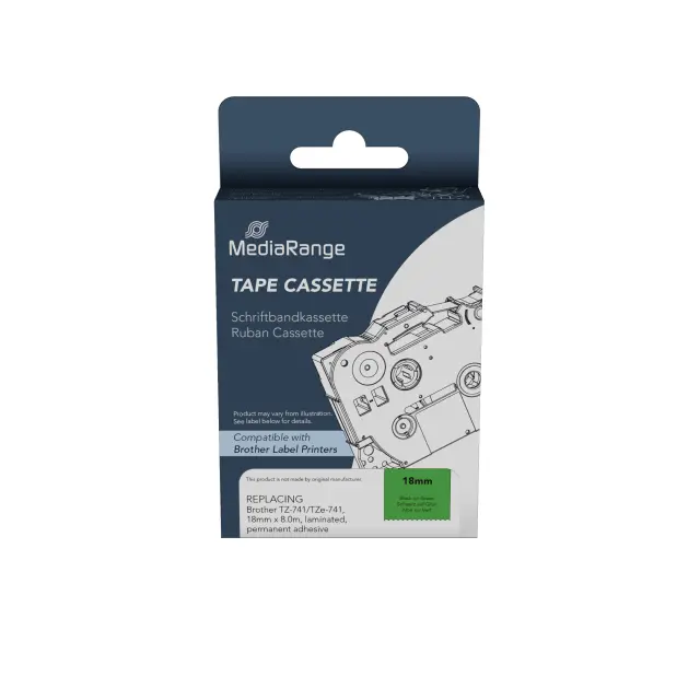 Ετικέτες Γενικής Χρήσης Mediarange (Brother TZ-741/TZe-741) 18mm, 8m, Laminated and Permanent Adhesive, Black on Green (MRBTZ741)