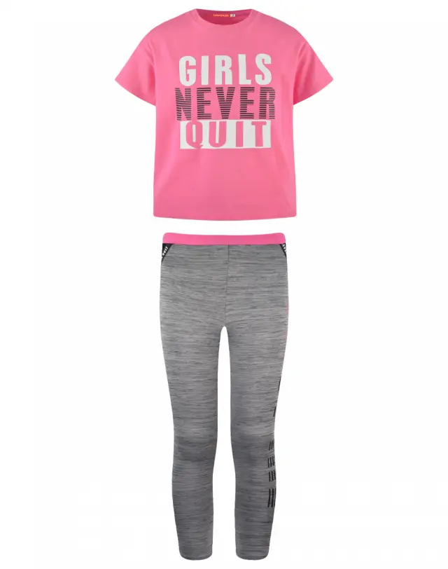 Mini 2 έως 10 ετών Μακό σετ τύπωμα Girls Never Quit φούξια - 6Ε