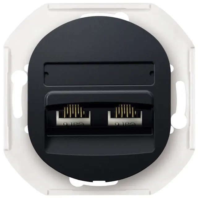 EON E614.E1 Data socket double without cover frame 2xRJ45 Cat 5e UTP, soft-touch black 15.005.0182