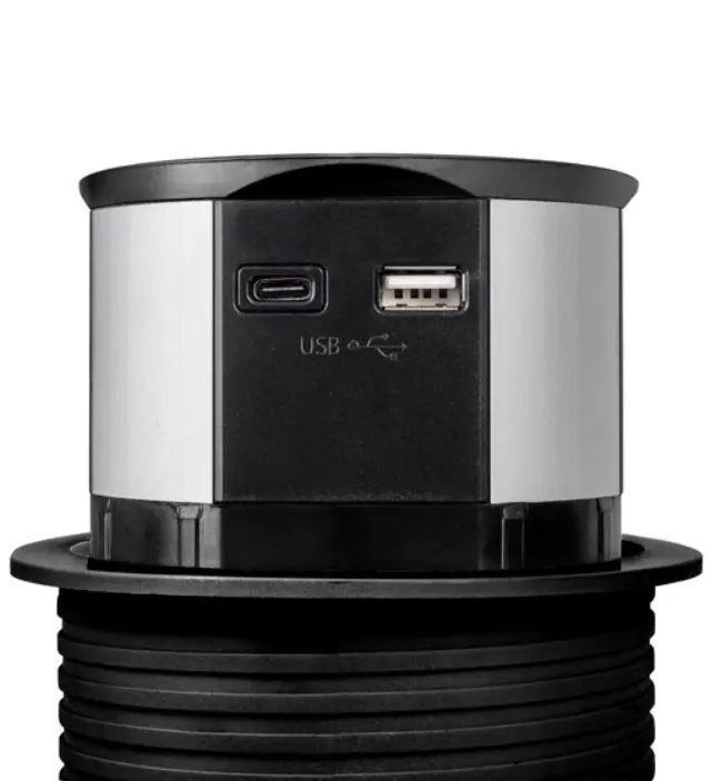 Αναδυόμενο Πολύμπριζο Push100 με 3 μπρίζες Schuko , 1 USB type A θύρα και 1 USB type C θύρα Emuca 5221214 3