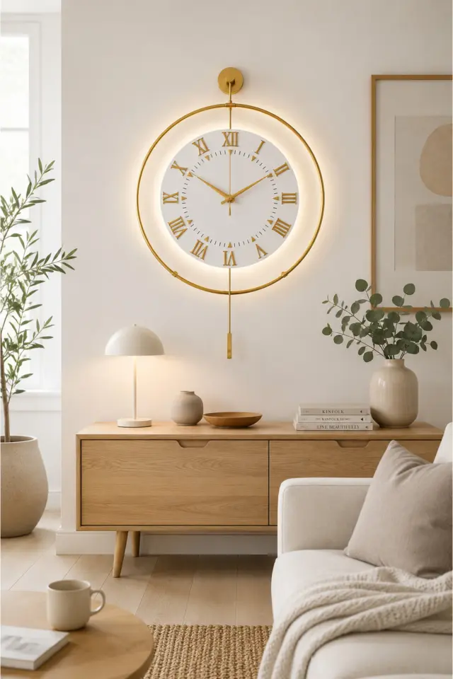 Stewehome Μοντέρνο μεταλλικό ρολόι τοίχου με led και λειτουργία με μπαταρίες 50x75 cm