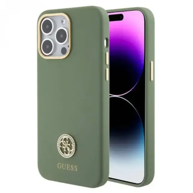 Guess Silicone Case with 4G Strass Logo Case for iPhone 15 Pro Max