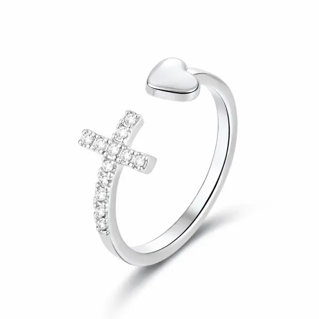 Ghetto Open Cross Heart Stainless Steel Ring