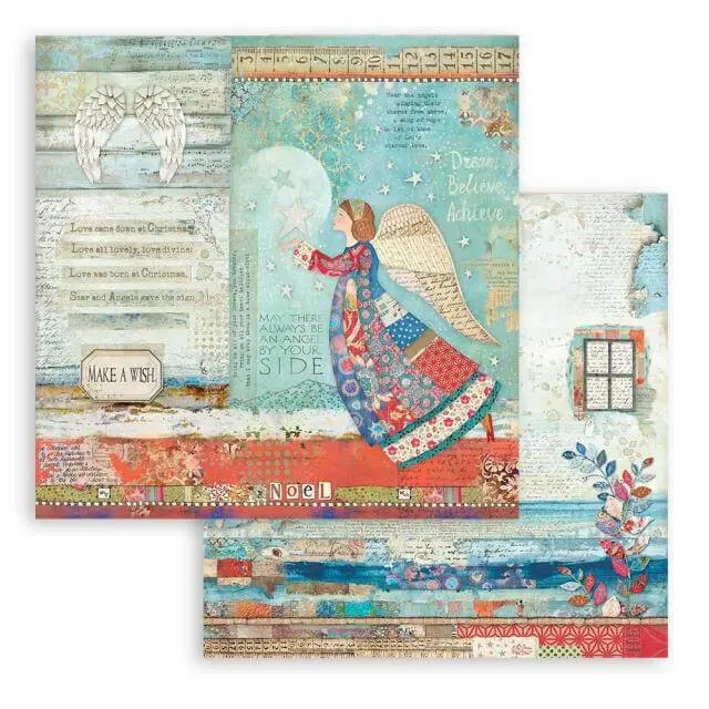 Χαρτί Scrapbooking Stamperia Διπλής Όψης - Christmas Patchwork Angel - 31x30cm