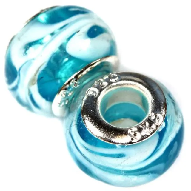 Χάντρα Modular White/Blue Streaks 9x14mm - 5τεμ